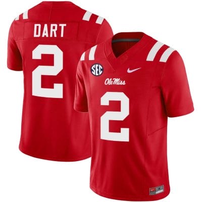 Jaxson Dart Jersey #2 Ole Miss Rebels Football Vapor Limited All Stitched Red