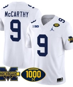 JJ McCarthy Jersey #9 Michigan Wolverines 1000 Wins Patch Vapor College Football White