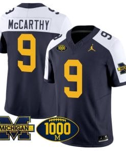 JJ McCarthy Jersey #9 Michigan Wolverines 1000 Wins Patch Vapor Limited Football Navy Alternate