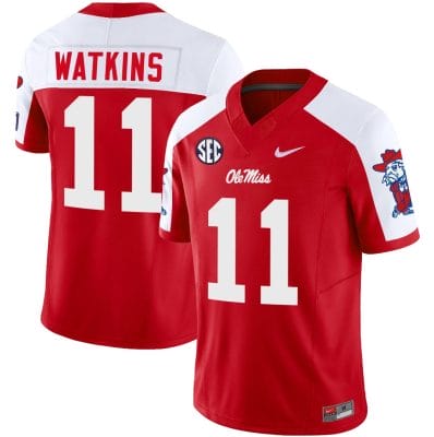 Jordan Watkins Jersey #11 Ole Miss Rebels Football Vapor Limited All Stitched Red Alternate 10 Jordan Watkins Jersey #11 Ole Miss Rebels Football Vapor Limited All Stitched Red Alternate