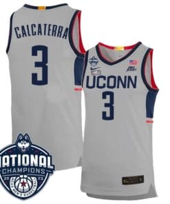 Joey Calcaterra Jersey #3 UConn Huskies 2023 National Champions College Basketball Gray