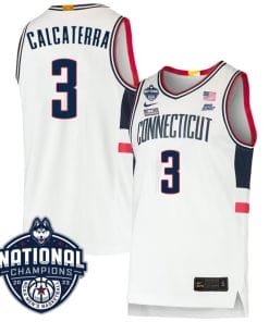 Joey Calcaterra Jersey #3 UConn Huskies 2023 National Champions College Basketball White