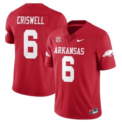 Jacolby Criswell Jersey #6 Arkansas Razorback Football All Stitched Red