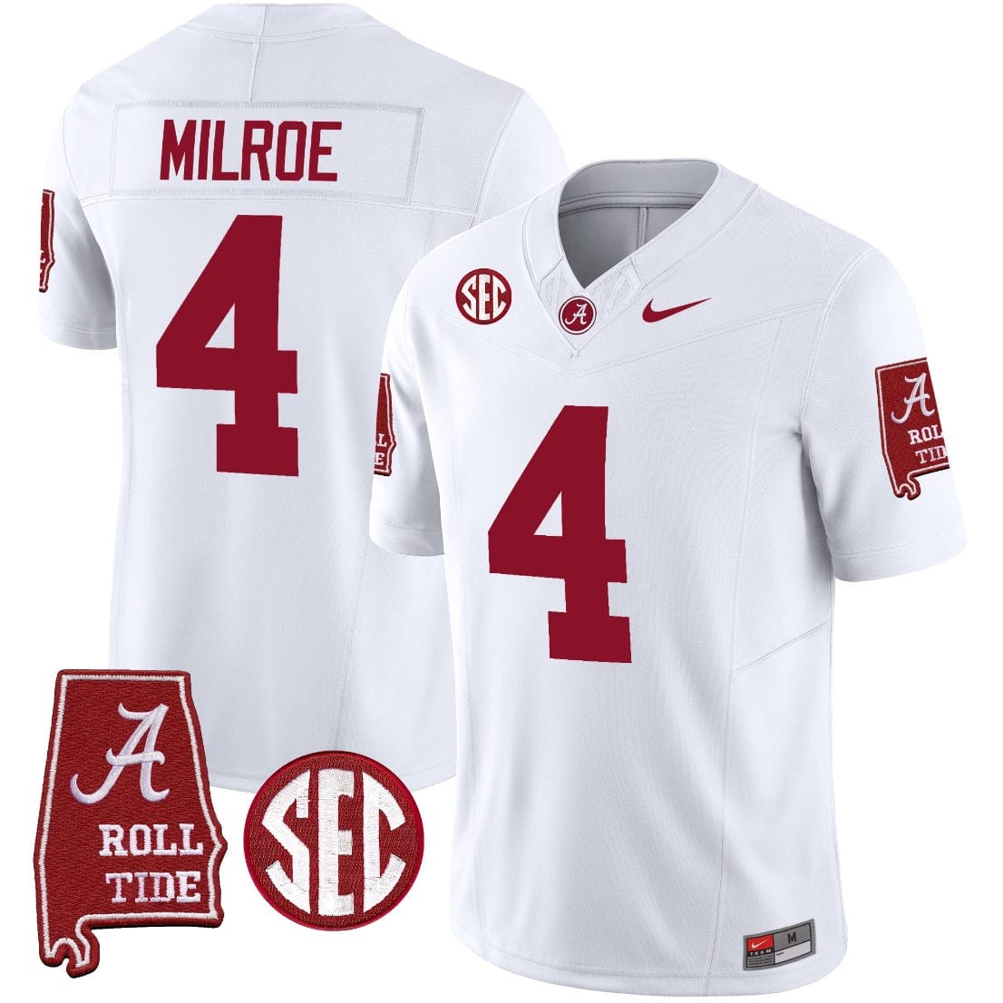Jalen Milroe Jersey #4 Alabama Crimson Tide Vapor Limited Football Alabama Map White 1 Jalen Milroe Jersey #4 Alabama Crimson Tide Vapor Limited Football Alabama Map White