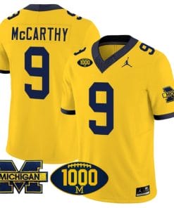 JJ McCarthy Jersey #9 Michigan Wolverines 1000 Wins Patch Vapor Limited Football Maize