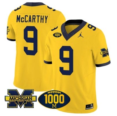 JJ McCarthy Jersey #9 Michigan Wolverines 1000 Wins Patch Vapor Limited Football Maize 8 JJ McCarthy Jersey #9 Michigan Wolverines 1000 Wins Patch Vapor Limited Football Maize