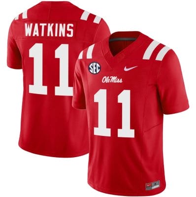 Jordan Watkins Jersey #11 Ole Miss Rebels Football Vapor Limited All Stitched Red