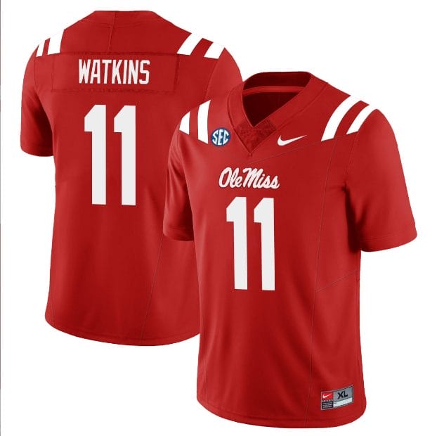 Jordan Watkins Jersey #11 Ole Miss Rebels Football All Stitched Red 1 Jordan Watkins Jersey #11 Ole Miss Rebels Football All Stitched Red
