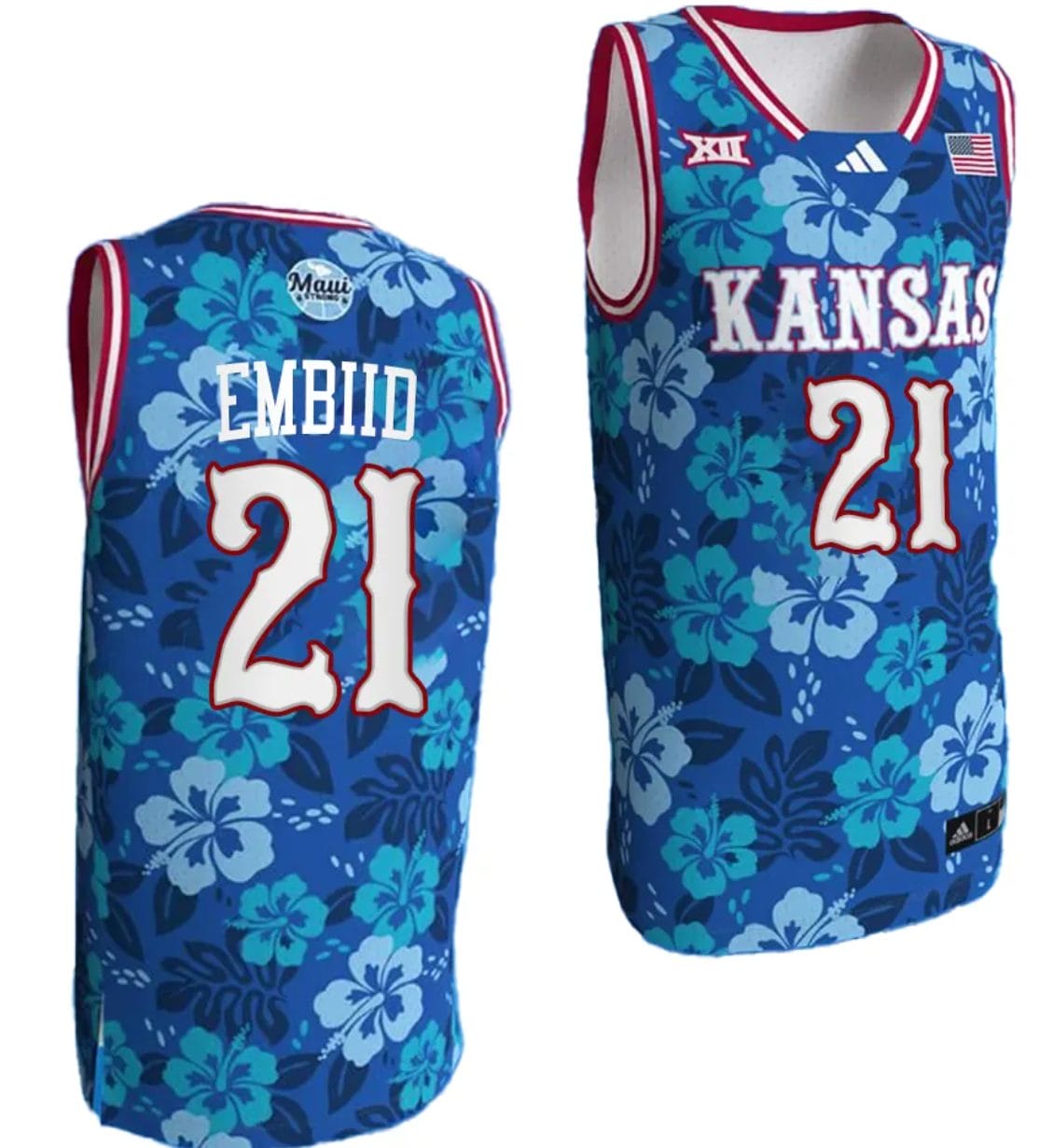 Joel Embiid Jersey #21 Kansas Jayhawks Bill Self Game College Basketball Blue Maui Strong 1 Joel Embiid Jersey #21 Kansas Jayhawks Bill Self Game College Basketball Blue Maui Strong