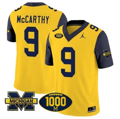 JJ McCarthy Jersey #9 Michigan Wolverines 1000 Wins Patch Vapor Limited Football Navy Sleeves