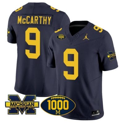 JJ McCarthy Jersey #9 Michigan Wolverines 1000 Wins Patch Vapor Limited Football Navy