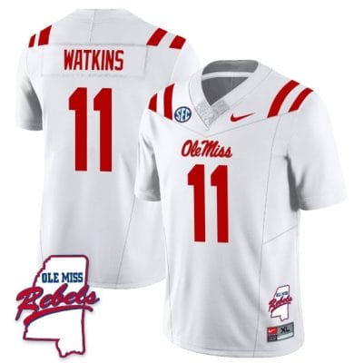 Jordan Watkins Jersey #11 Ole Miss Rebels Football Ole Map All Stitched White 10 Jordan Watkins Jersey #11 Ole Miss Rebels Football Ole Map All Stitched White