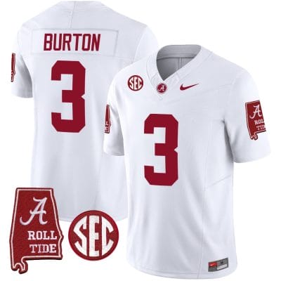 Jermaine Burton Jersey #3 Alabama Crimson Tide Vapor Limited Football Alabama Map White