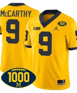 JJ McCarthy Jersey #9 Michigan Wolverines 1000 Wins Patch College Football Yellow