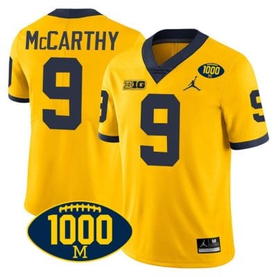 JJ McCarthy Jersey #9 Michigan Wolverines 1000 Wins Patch College Football Yellow