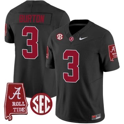 Jermaine Burton Jersey #3 Alabama Crimson Tide Vapor Limited Football Alabama Map Black