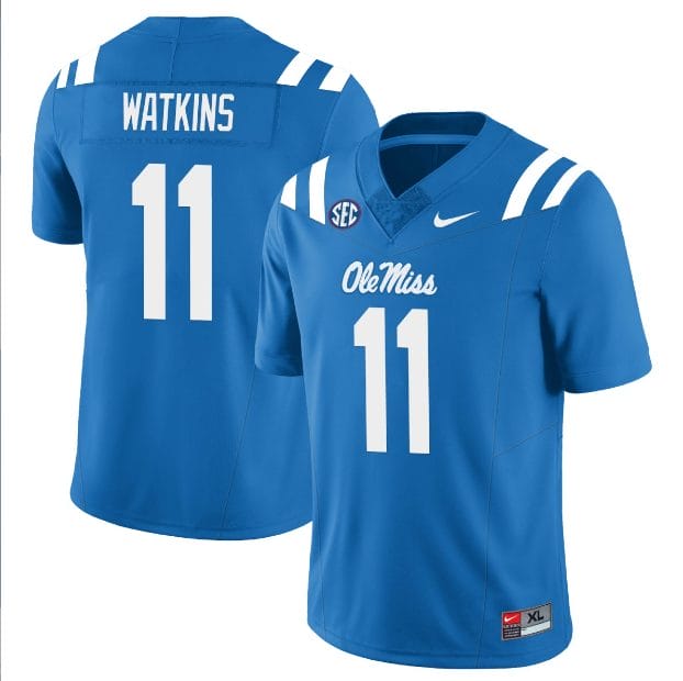 Jordan Watkins Jersey #11 Ole Miss Rebels Football All Stitched Blue 1 Jordan Watkins Jersey #11 Ole Miss Rebels Football All Stitched Blue