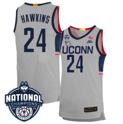 Jordan Hawkins Jersey #24 UConn Huskies 2023 National Champions College Basketball Gray 8 Jordan Hawkins Jersey #24 UConn Huskies 2023 National Champions College Basketball Gray