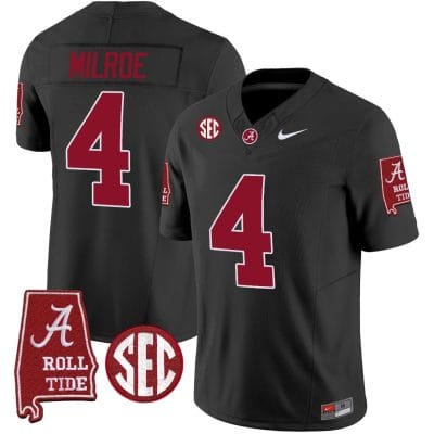 Jalen Milroe Jersey #4 Alabama Crimson Tide Vapor Limited Football Alabama Map Black