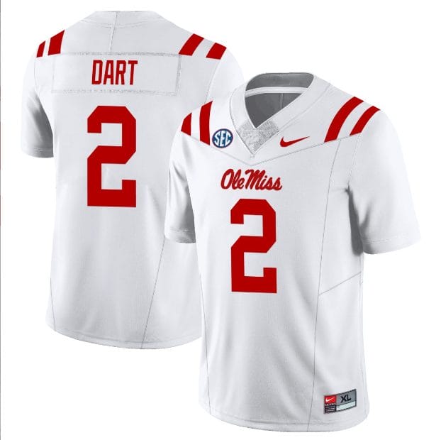 Jaxson Dart Jersey #2 Ole Miss Rebels Football All Stitched White 1 Jaxson Dart Jersey #2 Ole Miss Rebels Football All Stitched White