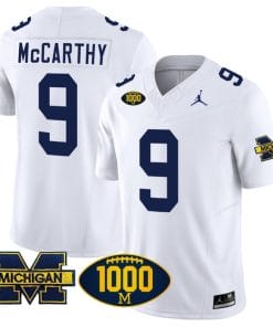 JJ McCarthy Jersey #9 Michigan Wolverines 1000 Wins Patch Vapor Limited Football White