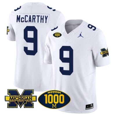 JJ McCarthy Jersey #9 Michigan Wolverines 1000 Wins Patch Vapor Limited Football White