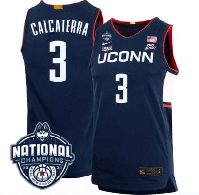 Joey Calcaterra Jersey #3 UConn Huskies 2023 National Champions College Basketball Navy