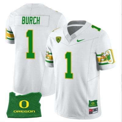 Jordan Burch Jersey #1 Oregon Ducks ‘Mighty Oregon’ Throwback Football Uniforms Oregon State Patch White