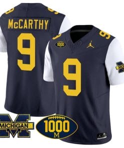 JJ McCarthy Jersey #9 Michigan Wolverines 1000 Wins Patch Vapor Limited Football White Sleeves