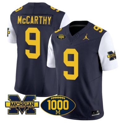 JJ McCarthy Jersey #9 Michigan Wolverines 1000 Wins Patch Vapor Limited Football White Sleeves 8 JJ McCarthy Jersey #9 Michigan Wolverines 1000 Wins Patch Vapor Limited Football White Sleeves
