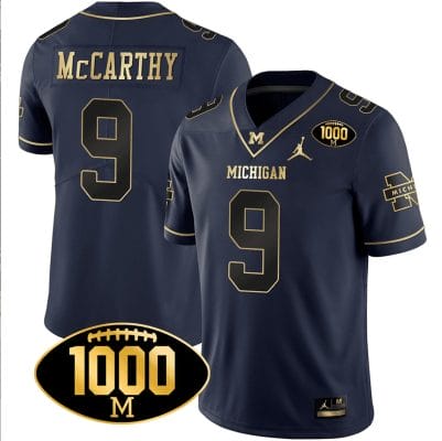 JJ McCarthy Jersey #9 Michigan Wolverines 1000 Wins Patch Football All Stitched Navy Gold 8 JJ McCarthy Jersey #9 Michigan Wolverines 1000 Wins Patch Football All Stitched Navy Gold