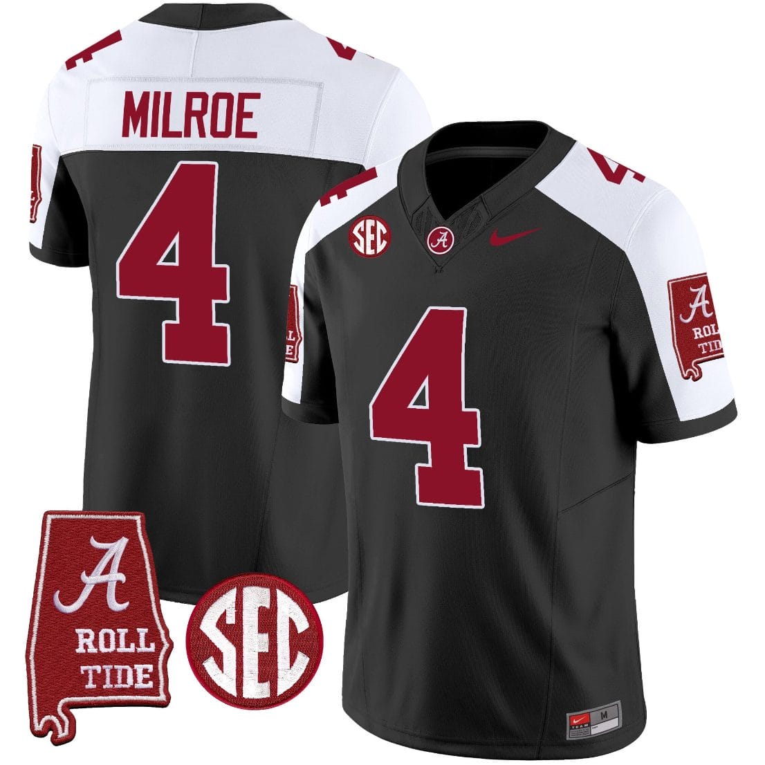 Jalen Milroe Jersey #4 Alabama Crimson Tide Vapor Limited Football Alabama Map Black Alternate 1 Jalen Milroe Jersey #4 Alabama Crimson Tide Vapor Limited Football Alabama Map Black Alternate