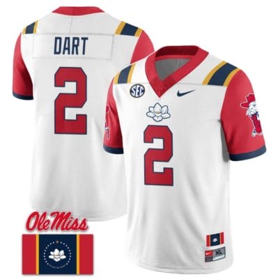 Jaxson Dart Jersey #2 Ole Miss Rebels Football Ole Miss Flag All Stitched White 2
