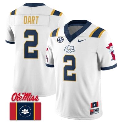 Jaxson Dart Jersey #2 Ole Miss Rebels Football Ole Miss Flag All Stitched White 1