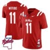 Jordan Watkins Jersey #11 Ole Miss Rebels Football Ole Map All Stitched Red
