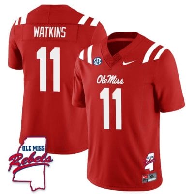 Jordan Watkins Jersey #11 Ole Miss Rebels Football Ole Map All Stitched Red 10 Jordan Watkins Jersey #11 Ole Miss Rebels Football Ole Map All Stitched Red