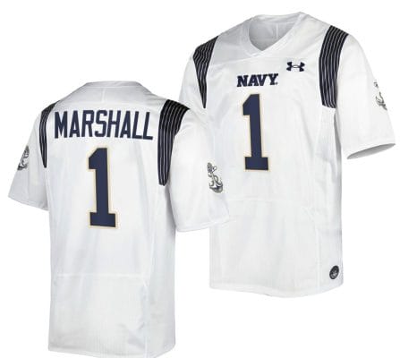 John Marshall Jersey #1 Navy Midshipmen Premier Replica College Football White
