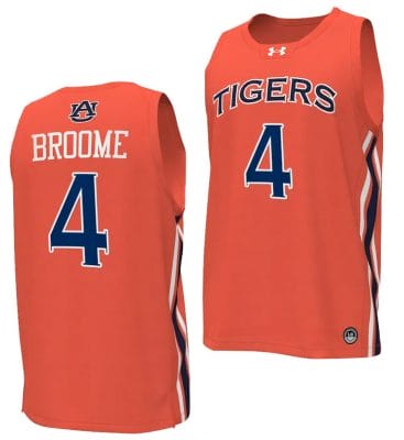 Johni Broome Jersey #4 Auburn Tigers College Basketball Replica Orange