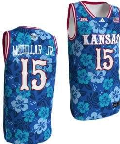 Kevin McCullar Jr Jersey #15 Kansas Jayhawks Bill Self Game College Basketball Blue Maui Strong