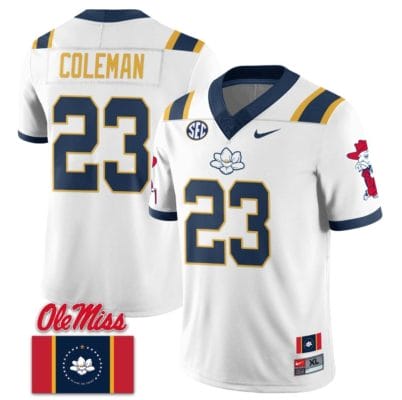 Khari Coleman Jersey #23 Ole Miss Rebels Football Ole Miss Flag All Stitched White 1