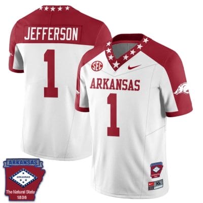 KJ Jefferson Jersey #1 Arkansas Razorback Football Arkansas Patched All Stitched White Alternate