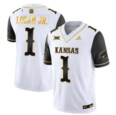 Kenny Logan Jr Jersey #1 Kansas Jayhawks Blackhawk Gold Vapor Football Black Sleeves