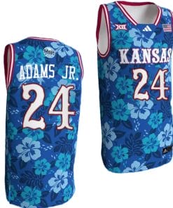 KJ Adams Jr Jersey #1 Kansas Jayhawks Bill Self Game College Basketball Blue Maui Strong