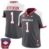 KJ Jefferson Jersey #1 Arkansas Razorback Football Arkansas State Patched All Stitched White Alternate