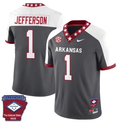 KJ Jefferson Jersey #1 Arkansas Razorback Football Arkansas State Patched All Stitched White Alternate