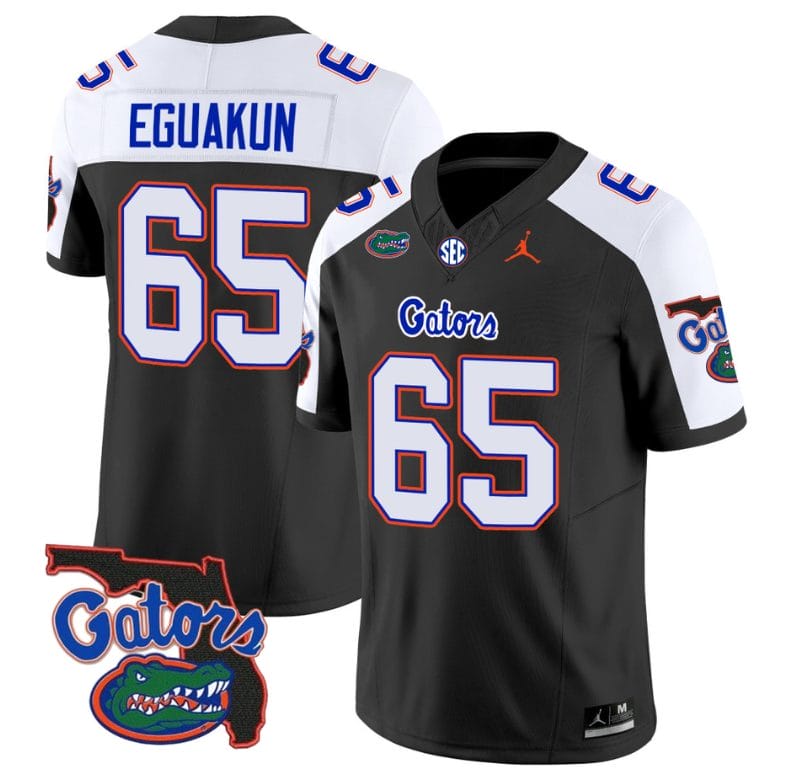 Kingsley Eguakun Jersey #65 Florida Gators Vapor Limited Florida Map College Football Black Alternate 1 Kingsley Eguakun Jersey #65 Florida Gators Vapor Limited Florida Map College Football Black Alternate