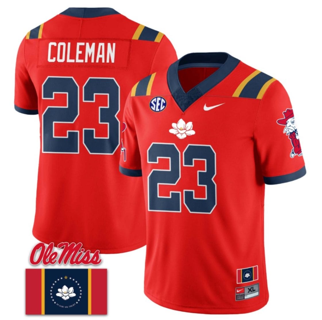 Khari Coleman Jersey #23 Ole Miss Rebels Football Ole Miss Flag All Stitched Red 1 Khari Coleman Jersey #23 Ole Miss Rebels Football Ole Miss Flag All Stitched Red