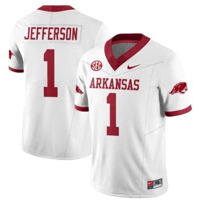 KJ Jefferson Jersey #1 Arkansas Razorback Football All Stitched White