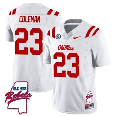 Khari Coleman Jersey #23 Ole Miss Rebels Football Ole Map All Stitched White