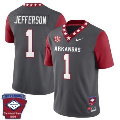 KJ Jefferson Jersey #1 Arkansas Razorback Football Arkansas State Patched All Stitched Red Sleeves